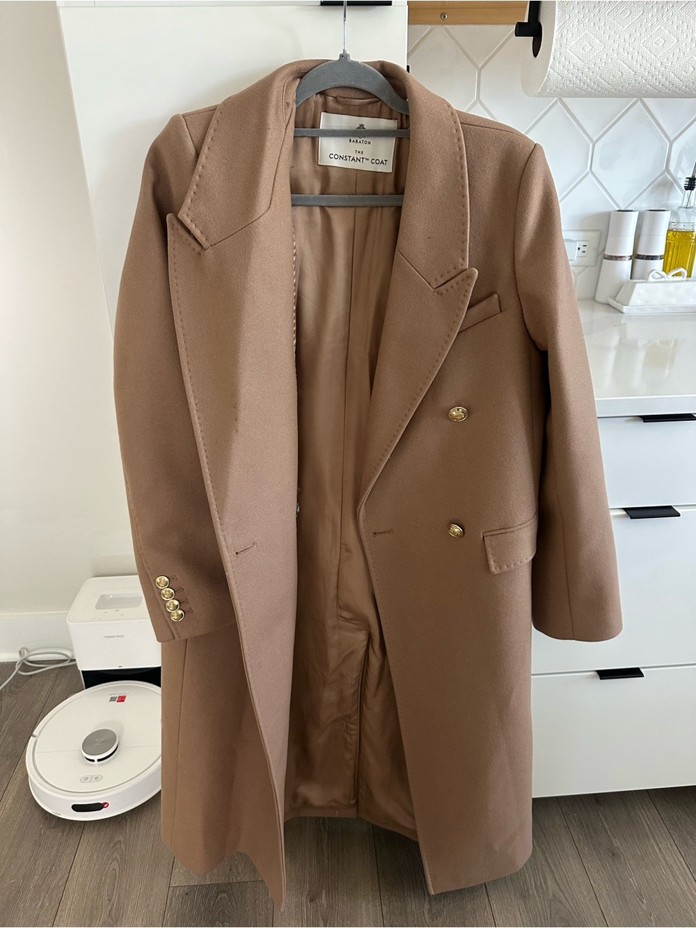 Babaton Camel Double-Breasted Trench Coat